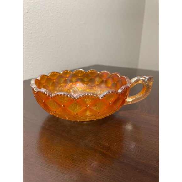 Vintage Imperial Quilted Diamond Pansy Marigold Carnival Glass Nappy Candy Dish - Picture 2 of 7